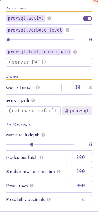 Studio Config panel with the three section headings (Provenance, Session, Display limits) visible.